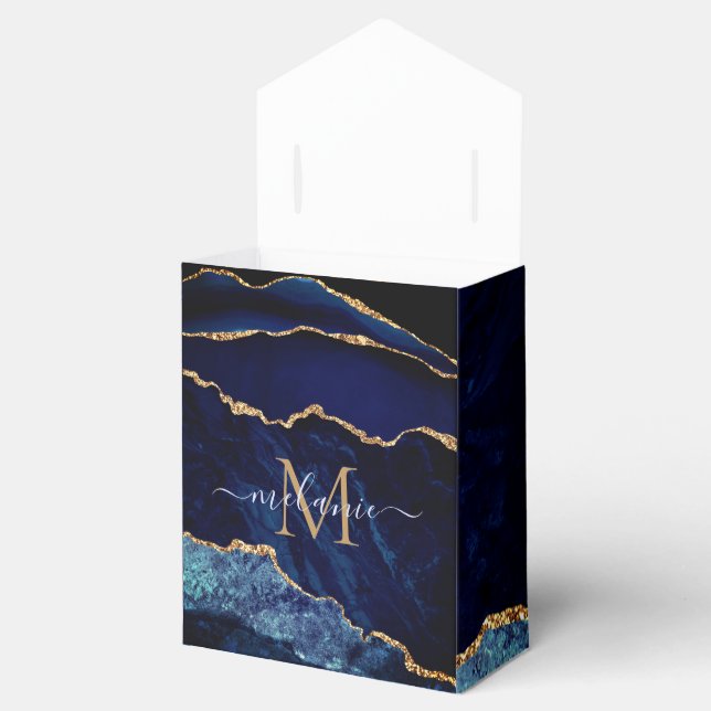 Agy Navy Blue Gold Marble Custom Name Cajas de reg (Abierto)