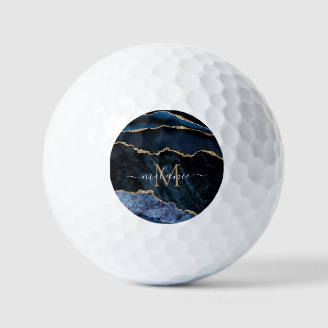 Agy Navy Blue Gold Tu Letra Nombre Bolas De Golf (Anverso)