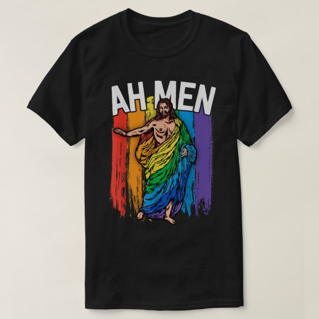 Ah Men Gay Jesus Shirny Graciosos Camisetas LGBTQ  (Diseño del anverso)