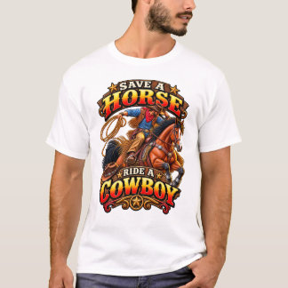 Ahorra un caballo monta un vaquero camiseta básica