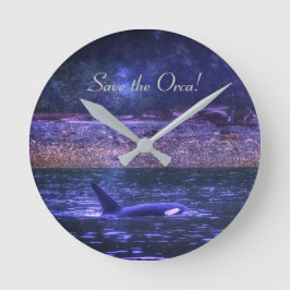 Ahorre el reloj de pared redondo de la orca