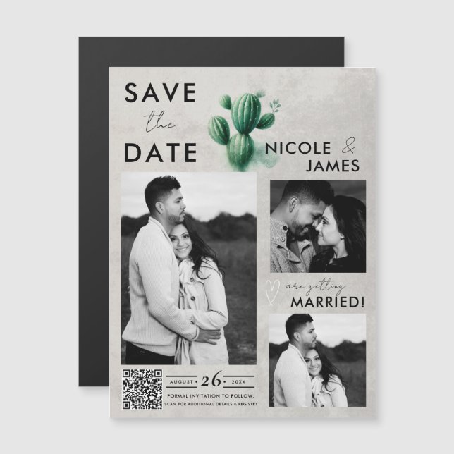 Ahorre la fecha de boda de cactus verde acuarela (Anverso/Reverso)