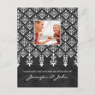 Ahorre la fecha Tarjeta postal Damask Gris Blanco