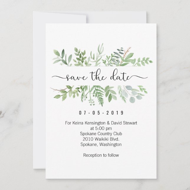 Ahorre la tarjeta de la invitación del verdor de (Anverso)