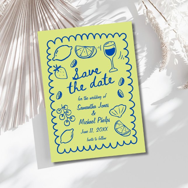 Ahorro de Fecha de Boda Costera Azul Festiva (Festive Blue Coastal Wedding Save the Date)