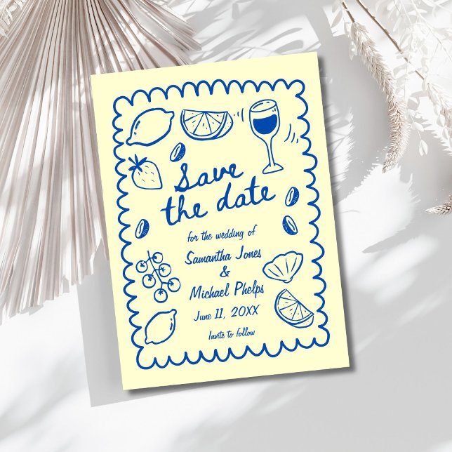 Ahorro de Fecha de Boda Costera Azul Festiva (Festive Blue Coastal Wedding Save the Date)