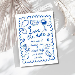 Ahorro de Fecha de Boda Costera Azul Festiva