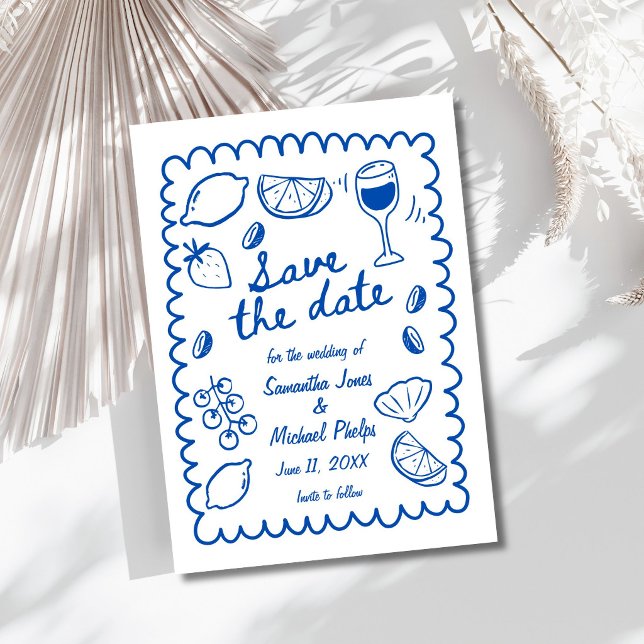 Ahorro de Fecha de Boda Costera Azul Festiva (Festive Blue Coastal Wedding Save the Date)
