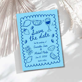 Ahorro de Fecha de Boda Costera Azul Festiva