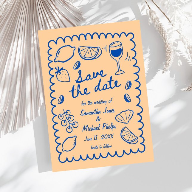 Ahorro de Fecha de Boda Costera Azul Festiva (Festive Blue Coastal Wedding Save the Date)