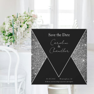 Ahorro de Fecha de Boda Glam Silver & Black Magnét