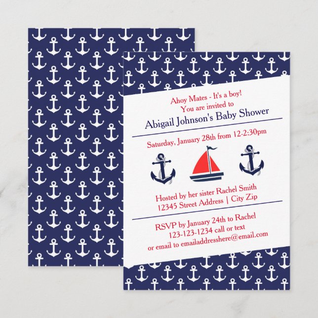 Ahoy Anchors Baby Shower - Invitación 3x5 (Anverso / Reverso)