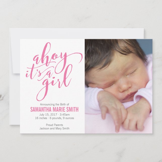 Ahoy: Anuncio de nacimiento de tema náutico Chica (Anverso)