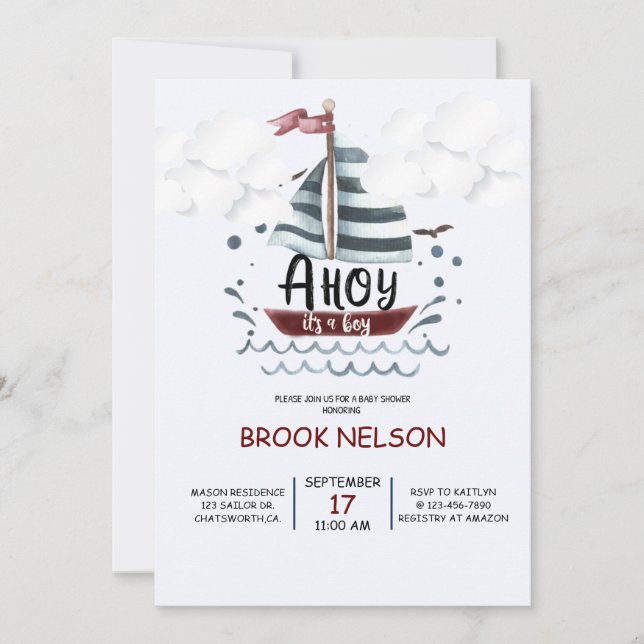 AHOY, BABY SHOWER, ES UN CHICO, UNA DUCHA NÁUTICA (Anverso)