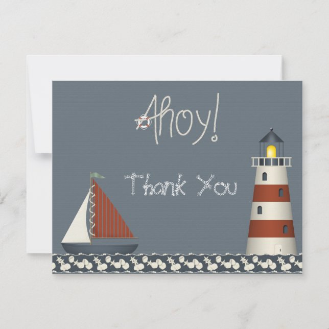 Ahoy Barco de vela y faro Gracias Cartas de Nota (Anverso)