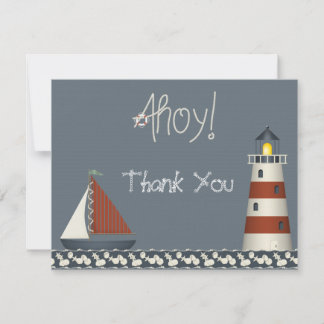 Ahoy Barco de vela y faro Gracias Cartas de Nota