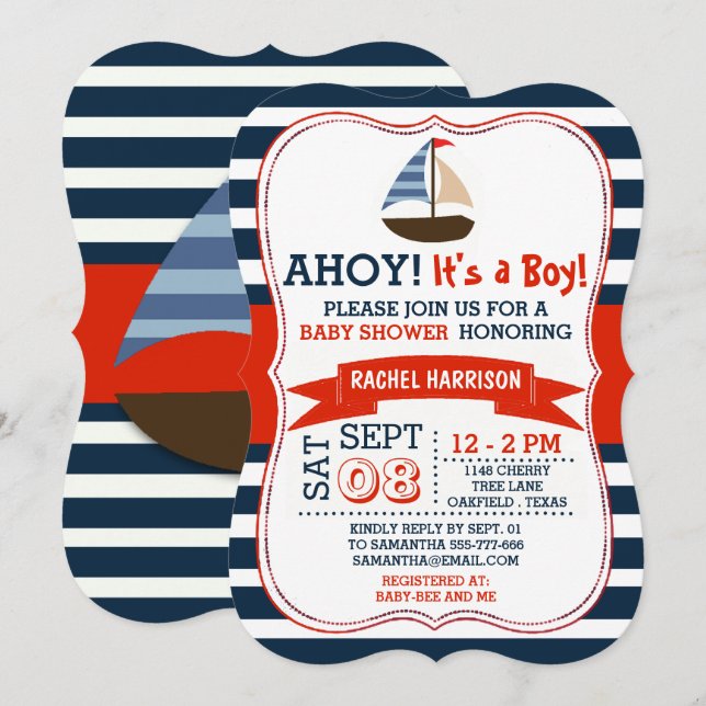 ¡Ahoy es un chico! Invitación a Baby Shower de náu (Anverso / Reverso)