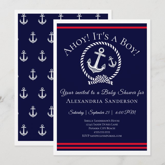 ¡Ahoy es un chico! Invitación náutica a Baby Showe (Anverso / Reverso)
