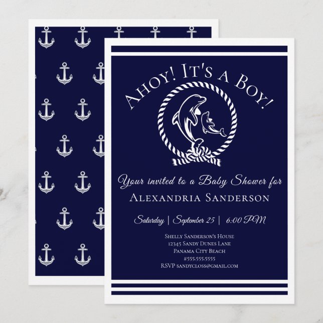 ¡Ahoy es un chico! Invitación náutica a Baby Showe (Anverso / Reverso)