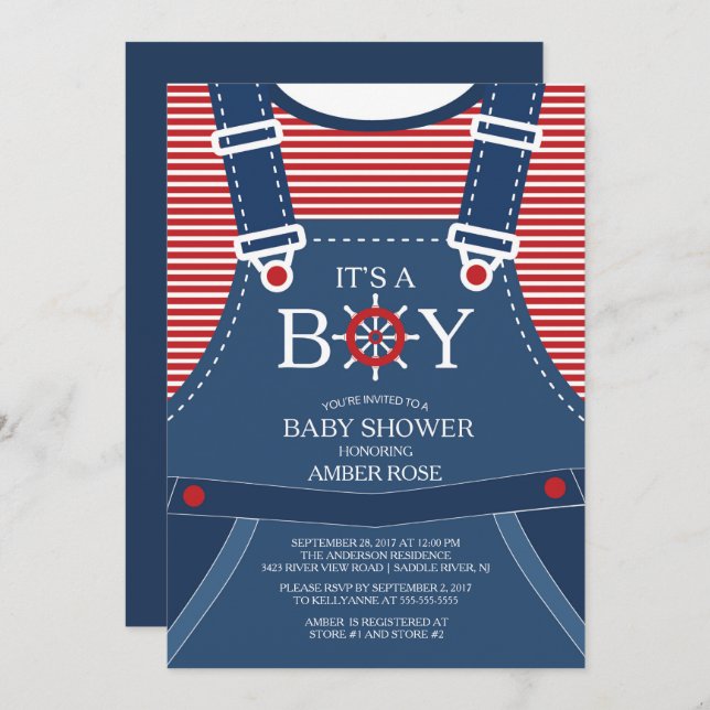 ¡Ahoy es un chico! Invitación náutica a Baby Showe (Anverso / Reverso)