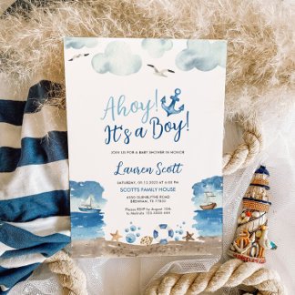 Ahoy es un chico | Invitación náutica a Baby Showe