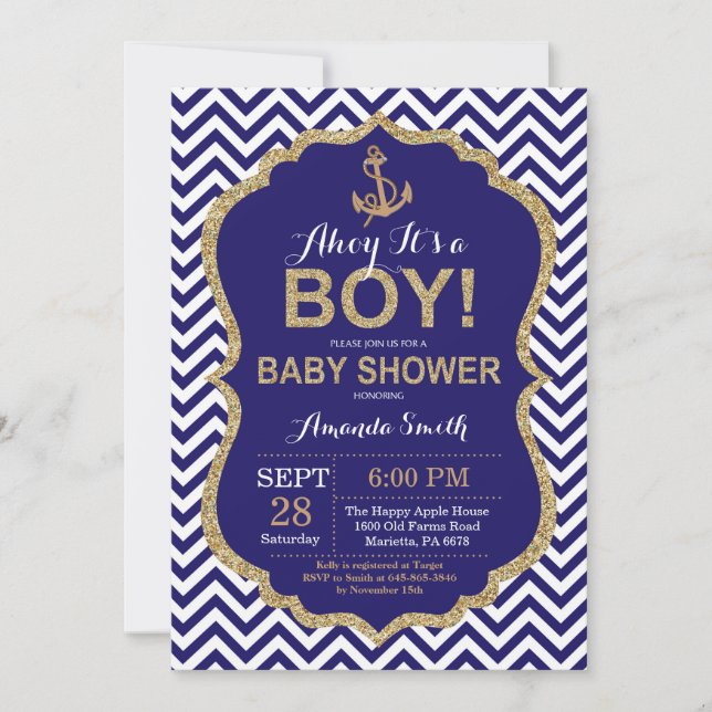 ¡Ahoy es un chico! Invitación náutica a Baby Showe (Anverso)