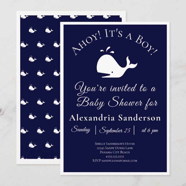 ¡Ahoy es un chico! Invitación náutica a Baby Showe (Anverso / Reverso)