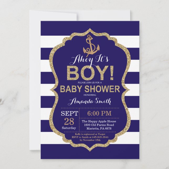 ¡Ahoy es un chico! Invitación náutica a Baby Showe (Anverso)