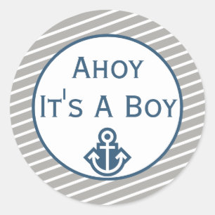 Ahoy es un chico Pegatina de Baby Shower