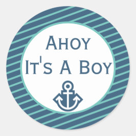 Ahoy es un chico Pegatina de Baby Shower