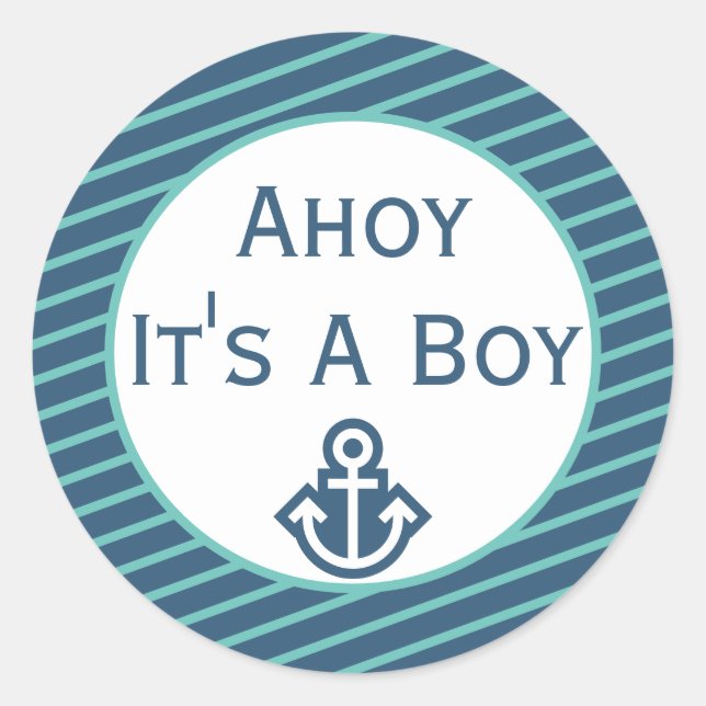 Ahoy es un chico Pegatina de Baby Shower (Anverso)