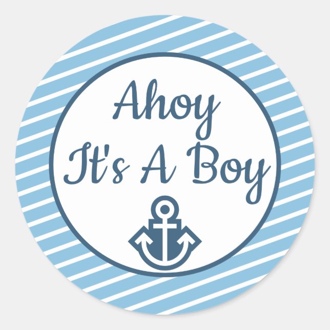 Ahoy es un chico Pegatina de Baby Shower (Anverso)