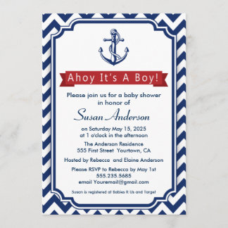 ¡Ahoy! ¡Es un muchacho! Invitación de Baby Shower