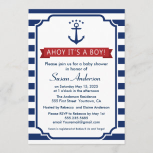 ¡Ahoy! ¡Es un muchacho! Invitación de Baby Shower