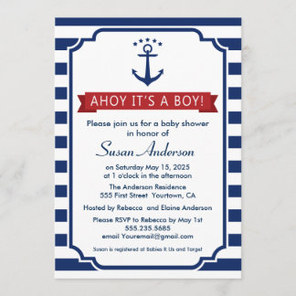 ¡Ahoy! ¡Es un muchacho! Invitación de Baby Shower