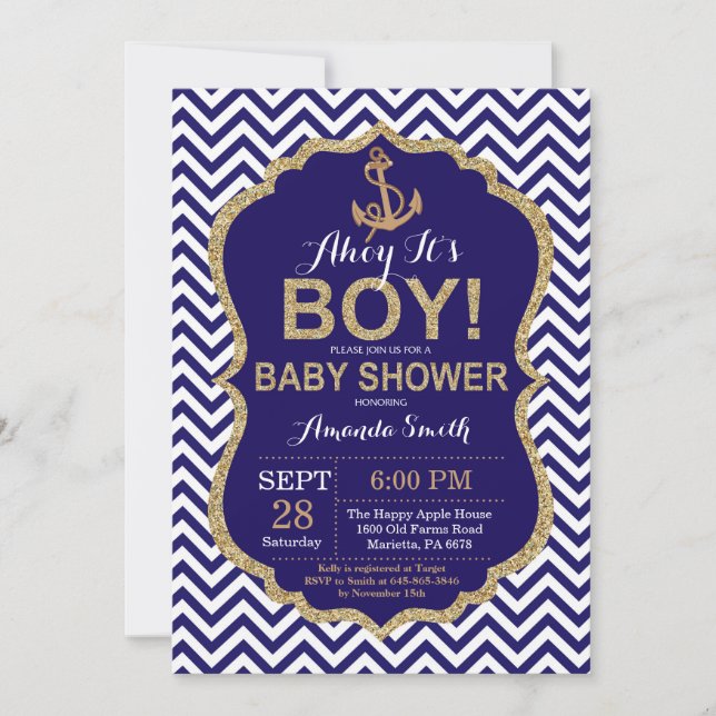 ¡Ahoy es un muchacho! Invitación náutica de Baby (Anverso)