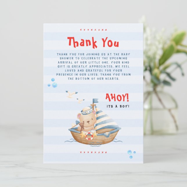 Ahoy Es Un Muchacho Tarjeta De Gracias Baby Shower (Anverso de pie)