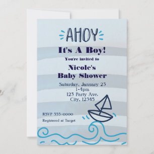 AHOY Es una ducha de bebé niño Invitaciones náutic
