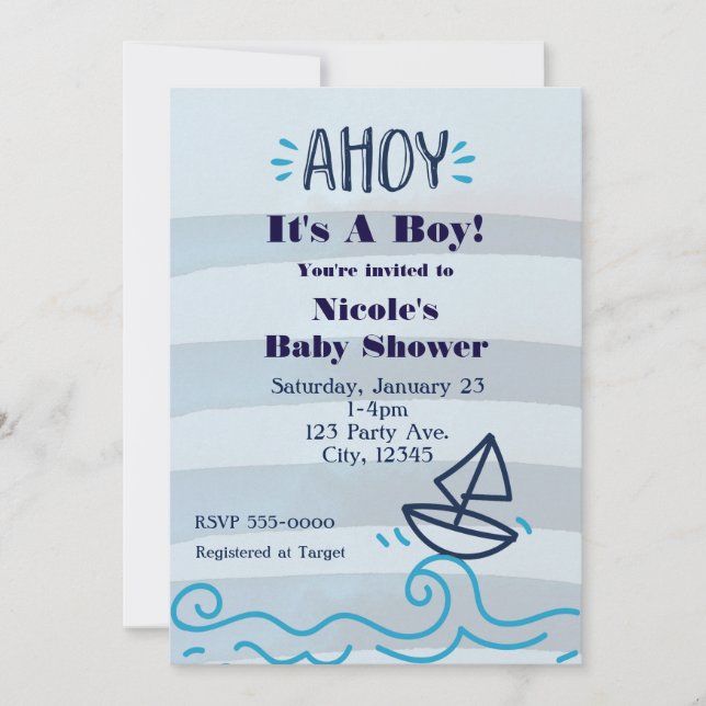AHOY Es una ducha de bebé niño Invitaciones náutic (Anverso)