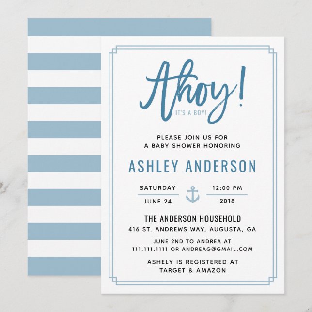 ¡Ahoy! Es una invitación a Baby Shower de boy Anch (Anverso / Reverso)