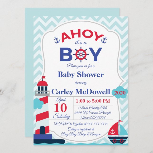 Ahoy es una invitación a la ducha de bebé (Anverso / Reverso)