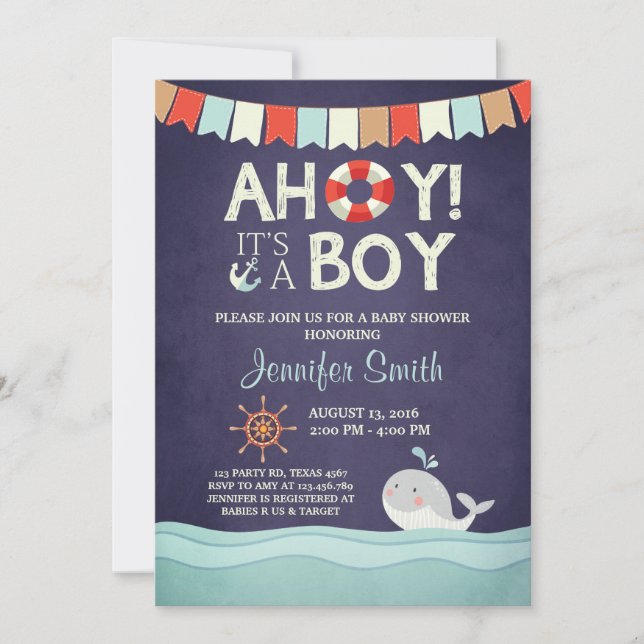 Ahoy es una invitación a la ducha de niños Ocean N (Anverso)