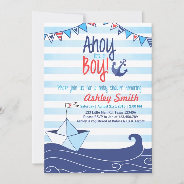 Ahoy es una invitación a la ducha de niños Ocean N (Anverso)