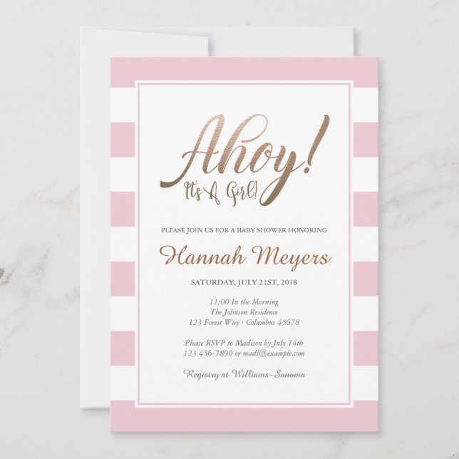 ¡Ahoy! Es una invitación Chica en Baby Shower (Anverso)