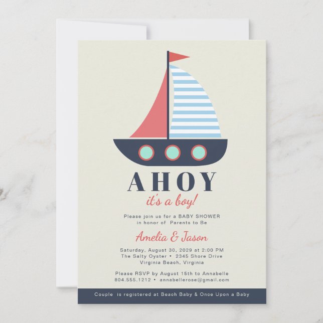 Ahoy es una invitación de Baby Shower de boy Coupl (Anverso)