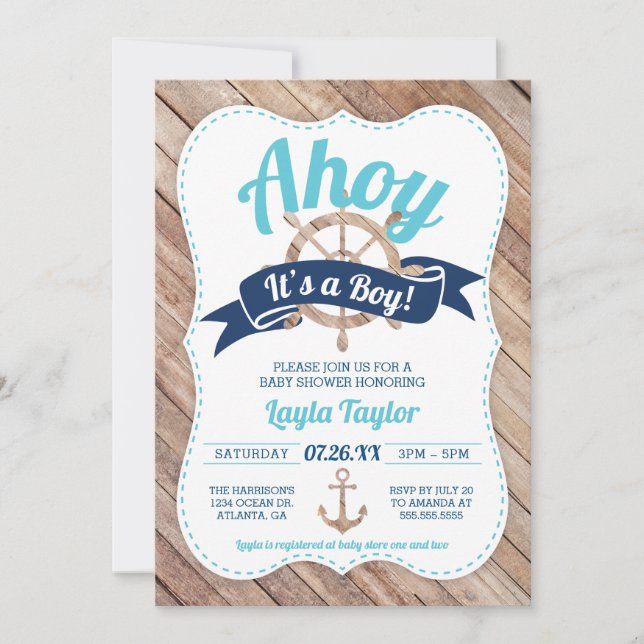Ahoy es una invitación de un chico a Baby Shower (Anverso)