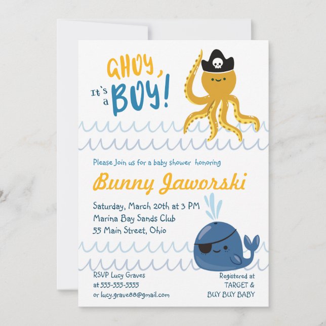 Ahoy es una invitación de un chico en Baby Shower (Anverso)