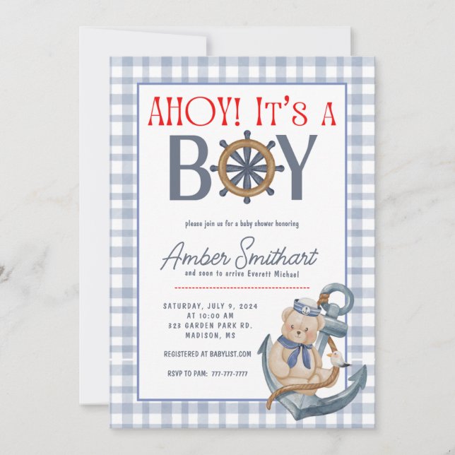 AHOY es una invitación de un niño a Baby Shower (Anverso)