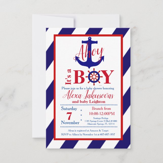¡Ahoy! Es una invitación de un niño a Baby Shower (Anverso)