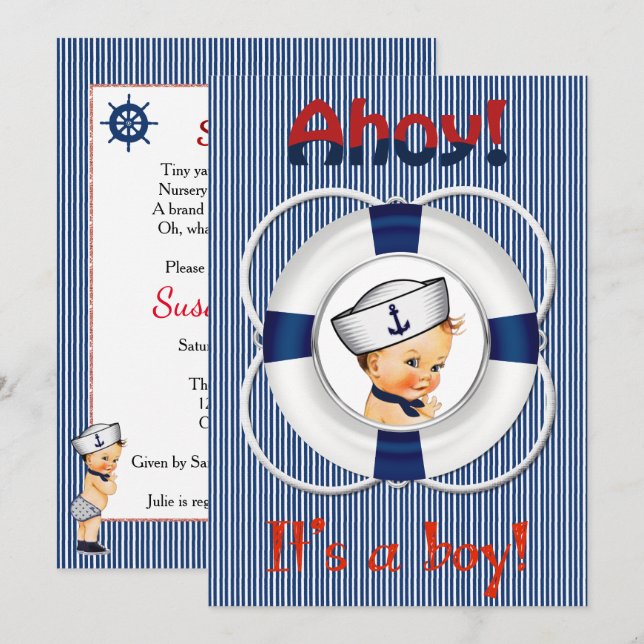 Ahoy es una invitación de un niño a Baby Shower (Anverso / Reverso)